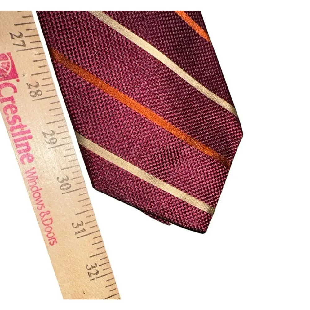 Executive Collection Tom James Tall Man Silk‎ Tie Burgundy Stripe Necktie Formal